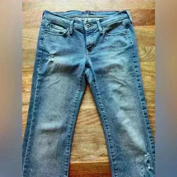 Hint Kick & Flare Jeans with Crystals & Paint Splatter | Size 7 - Picture 4 of 13